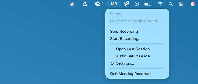Mac menu bar popup